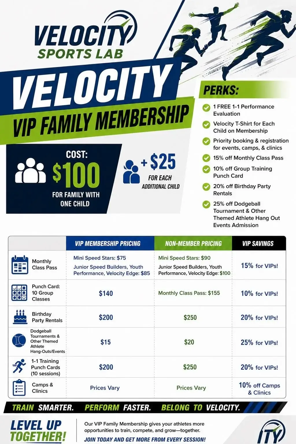 Velocity VIP Family Membership pricing and perks flyer